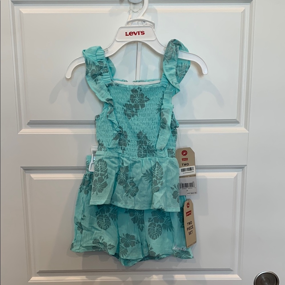 Levi's Two Piece Set Turquoise Floral Ruffle Outfit